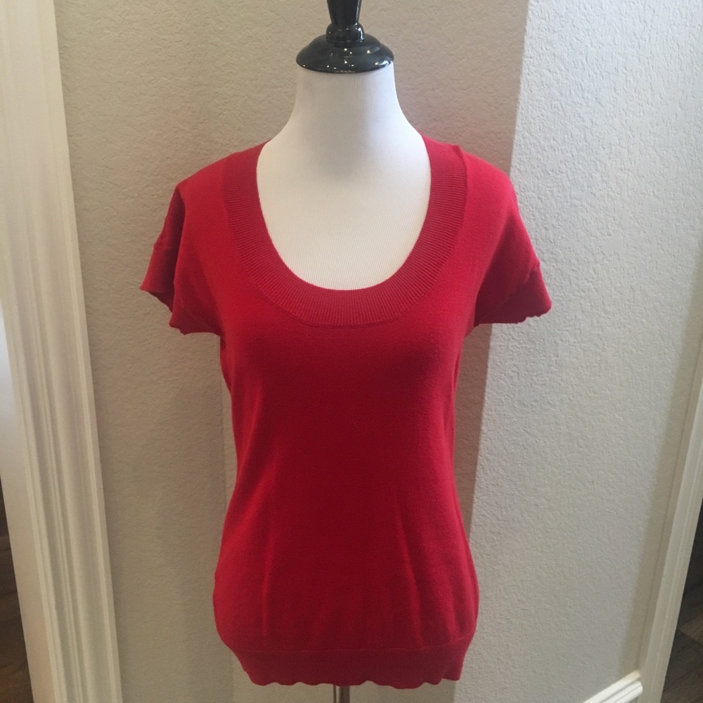 Ann Taylor Scoop Red cotton/nylon sweater-Size Medium